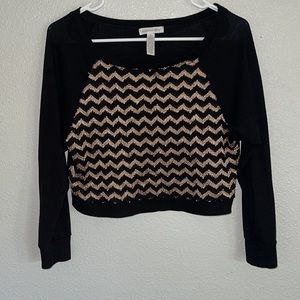 Gold and black long sleeve crop top